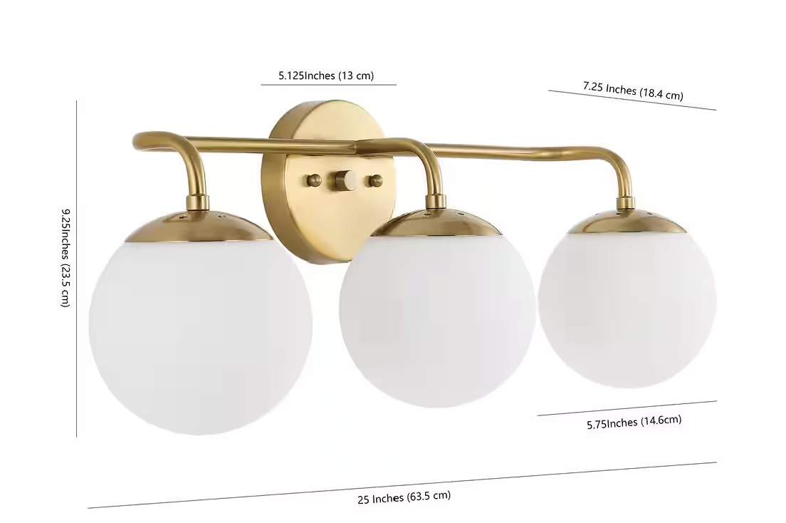 JONATHAN Y Louis Parisian Globe 25" 3-Light Metal/Frosted Glass Modern Contemporary LED Vanity