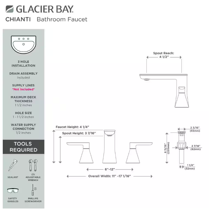 Glacier Bay Chianti 8 in. Widespread 2-Handle Bathroom Faucet in Chrome