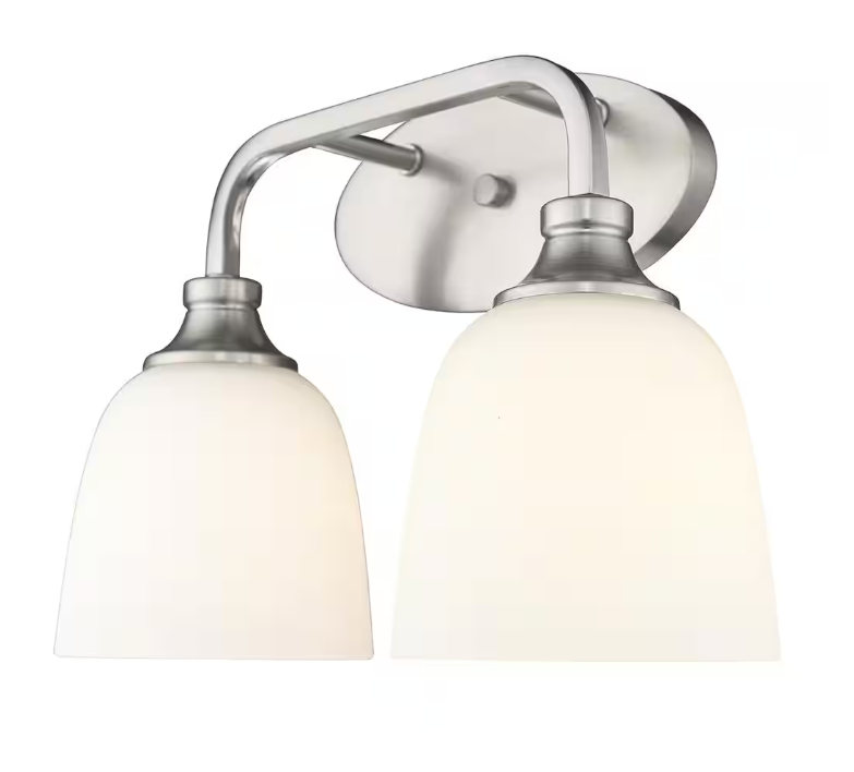 Millennium Lighting Alberta 15 in. 2-Light Brushed Nickel Vanity Light with White Glass