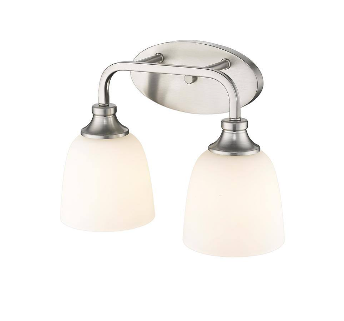 Millennium Lighting Alberta 15 in. 2-Light Brushed Nickel Vanity Light with White Glass