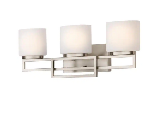 Home Decorators Collection Tustna 3-Light Brushed Nickel Bathroom Vanity Light with Opal Glass Shades