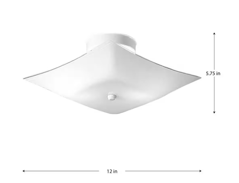 Progress Lighting 12  Traditional 2 Light White Square Glass Close-to-Ceiling Light Glass Shade