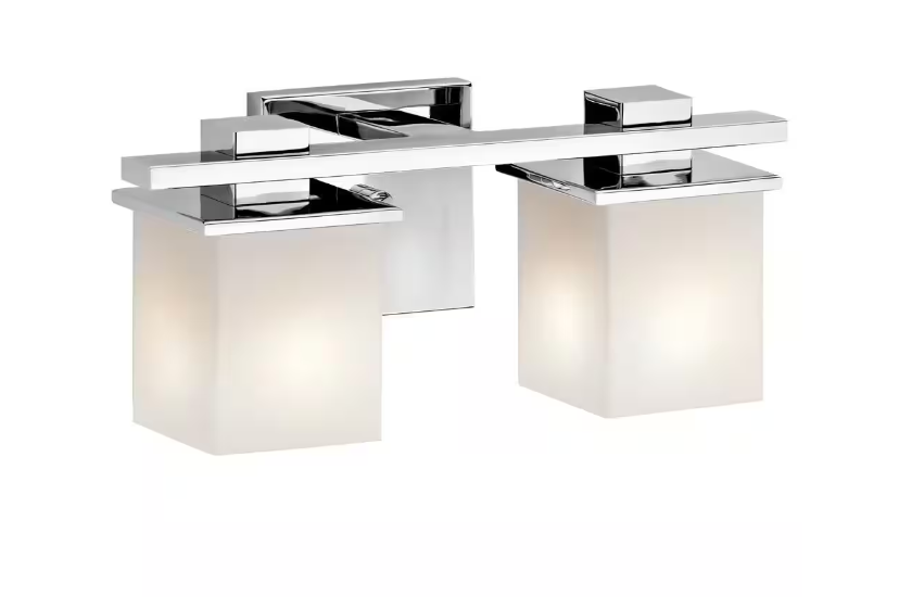 KICHLER Tully 15 in 2-Light Chrome Bathroom Vanity Light w/ Etched Glass Shade