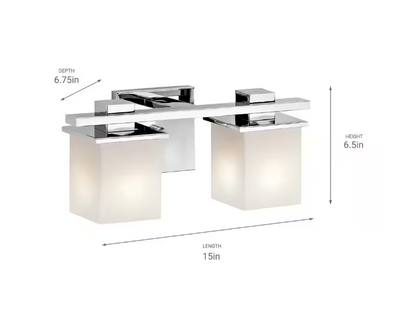 KICHLER Tully 15 in 2-Light Chrome Bathroom Vanity Light w/ Etched Glass Shade