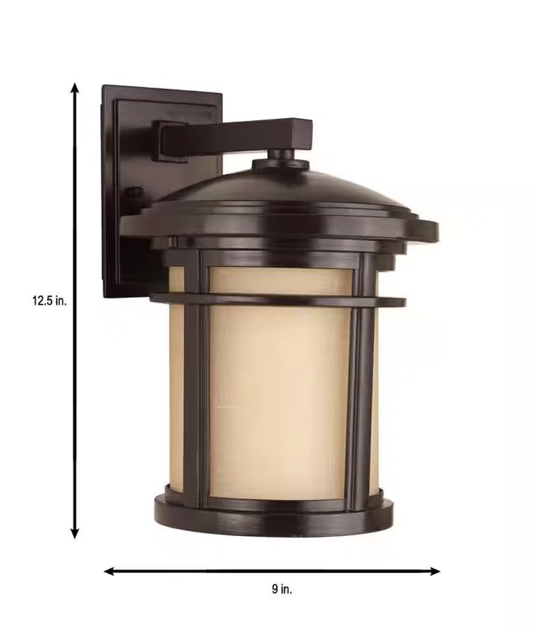 Wish Collection 1-Light Antique Bronze Etched Umber Linen Glass Craftsman Outdoor Medium Wall Lantern Light