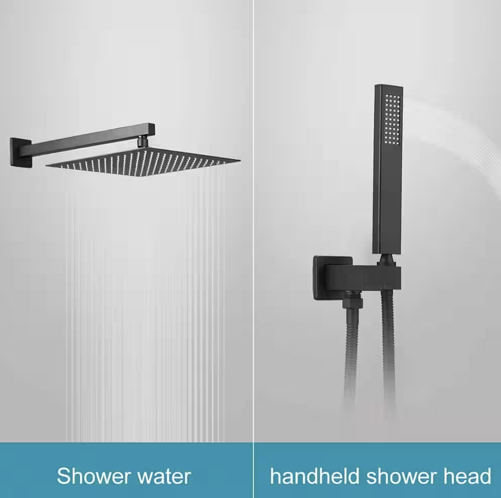 10 in. Showerhead Single-Handle 2-Spray Square 2.5 GPM Shower Faucet with Wall Mount Handheld Shower Head in Matte Black