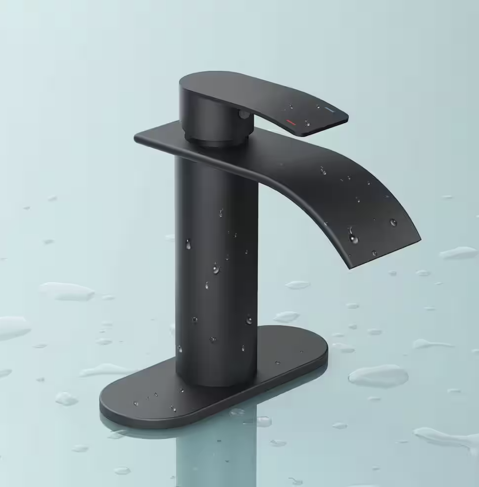 Single-Handle Bathroom Faucet with Deckplate Included and Spot Resistant in Matte Black