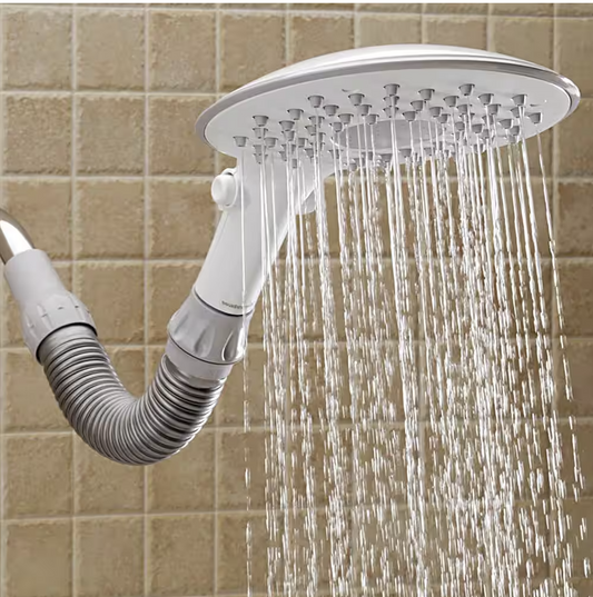 2-Spray 7.8 in. Single Wall Mount Fixed Rain Shower Head in White