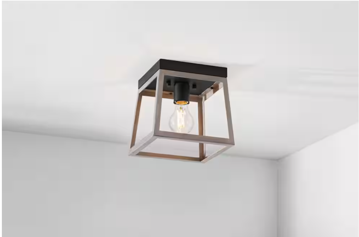 Hampton Bay Burkepoint 8.25 in. 1-Light Woodgrain Flush Mount Ceiling Light