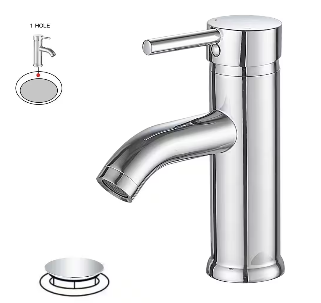 Single Hole Single-Handle Bathroom Faucet with Pop up Drain in Polished Chrome