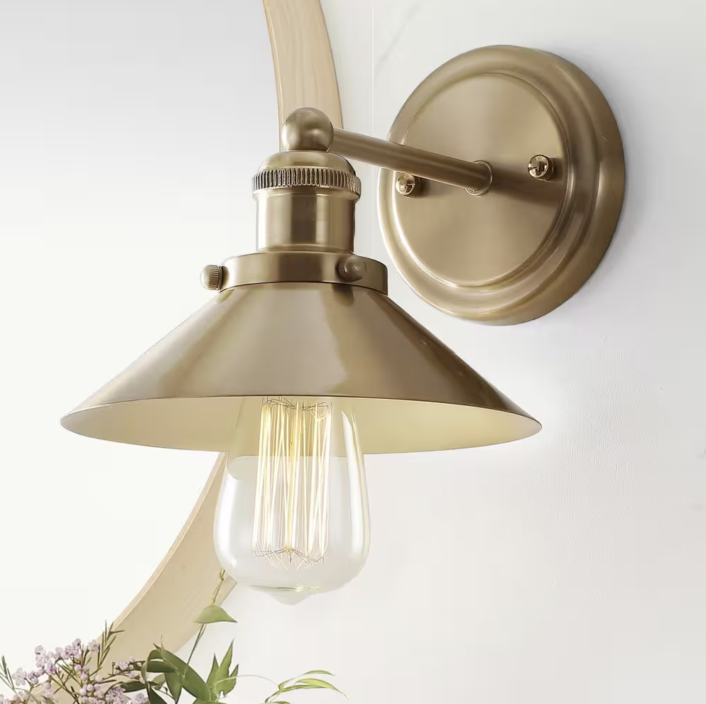 JONATHAN Y August 7.75 in. Metal Shade Brass Gold Vanity Light Sconce