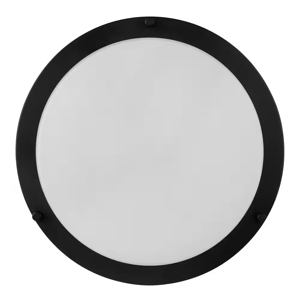 Flaxmere 14 in. Matte Black Dimmable LED Flush Mount Ceiling Light with Frosted White Glass Shade