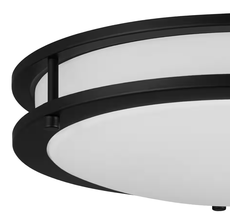 Flaxmere 14 in. Matte Black Dimmable LED Flush Mount Ceiling Light with Frosted White Glass Shade