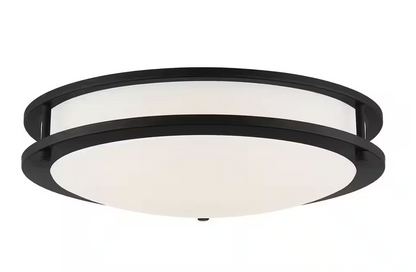 Flaxmere 14 in. Matte Black Dimmable LED Flush Mount Ceiling Light with Frosted White Glass Shade