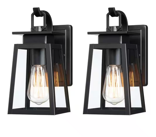 Pia Ricco 1-Light Black Outdoor Wall Lantern Wall Sconce for Porch Light (2-Pack)