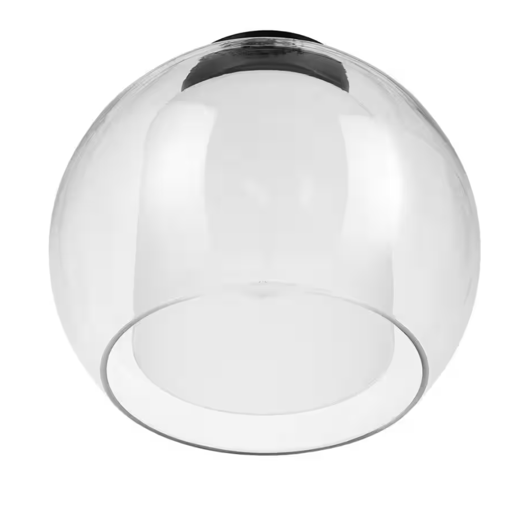 Aura 12 in. 1-Light Bronze Semi-Flush Mount with Clear Glass Outer Shade and Frosted Glass Inner Shade