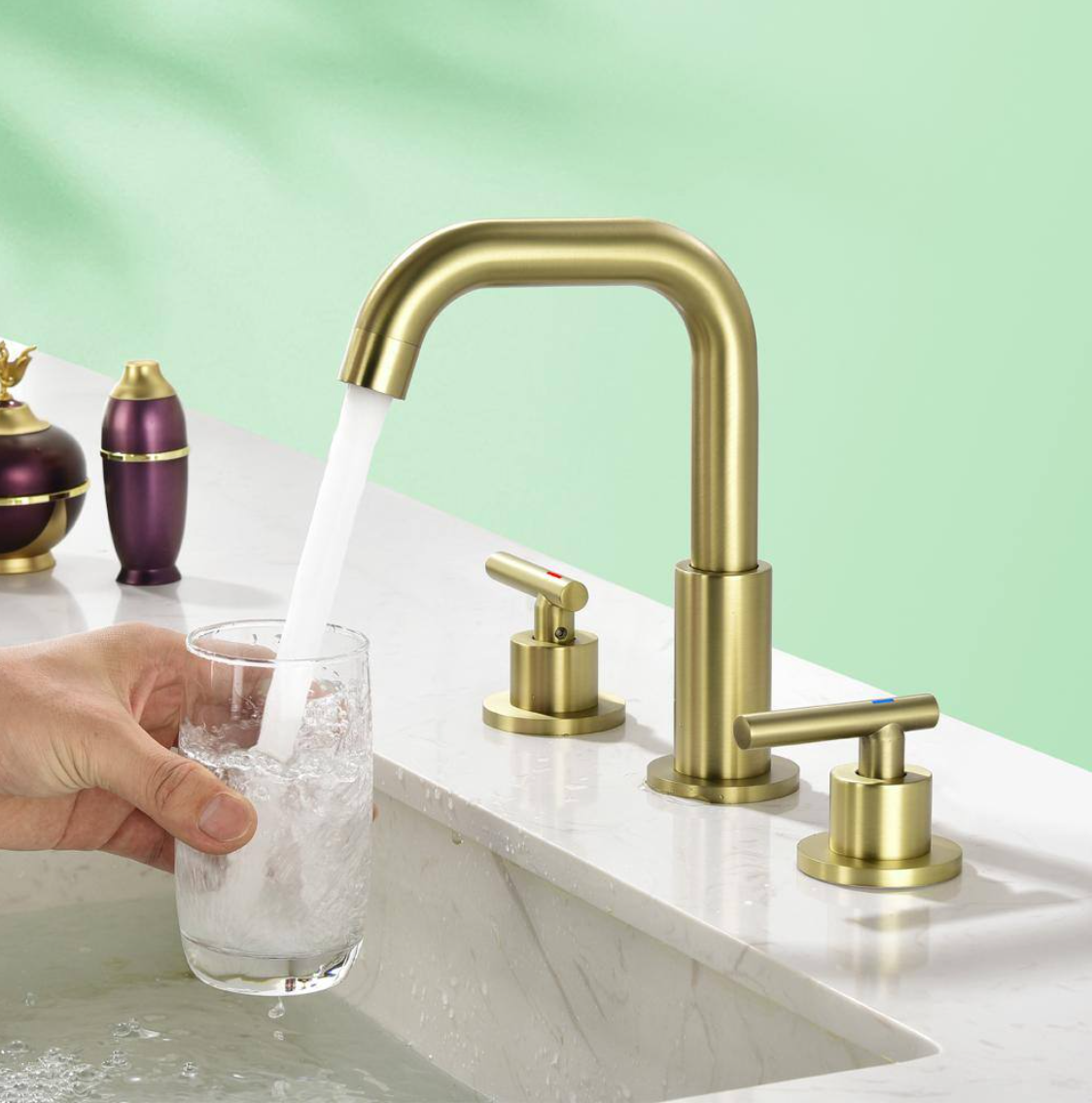 8 in. Widespread Double Handles Bathroom Faucet Combo Kit in Brushed Gold