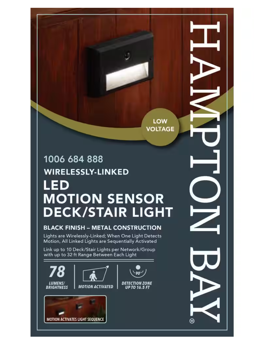 Hampton Bay 15-Watt Equivalent Low Voltage Black Motion Sensing Integrated LED Outdoor Stair Light with Frosted Acrylic Lens