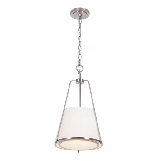 Alsy 1-Light Brushed Nickel Oversized Caged Pendant Light w/ Linen Shade