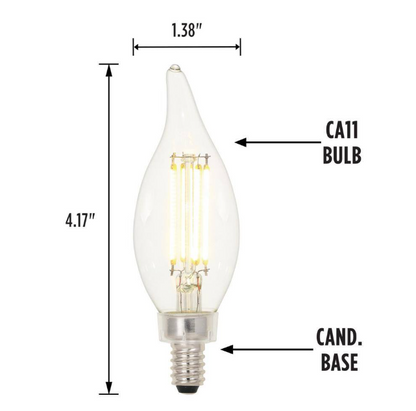 6-PACK Westinghouse Lighting 4.5 Watt (60 Watt Equivalent) Clear CA11 Dimmable Filament LED Light Bulb, Candelabra Base