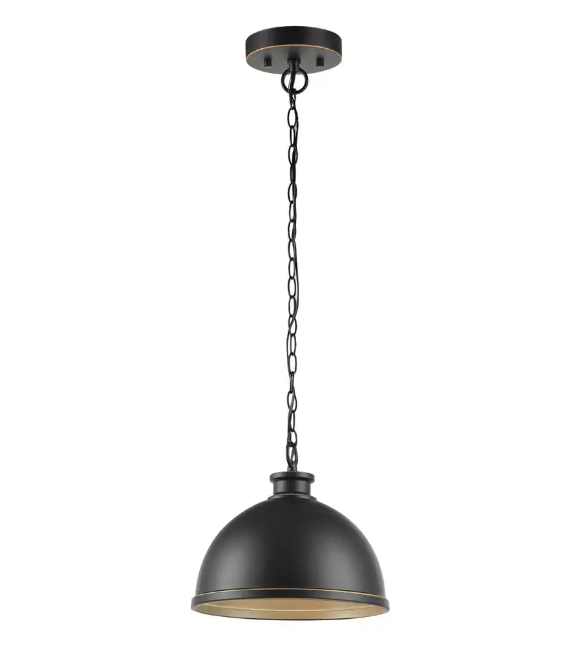 Hampton Bay Talullah 1-Light Oil Rubbed Bronze Pendant Lighting with Gold Interior