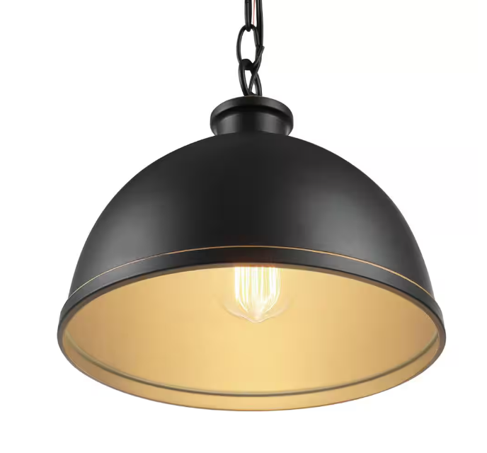 Hampton Bay Talullah 1-Light Oil Rubbed Bronze Pendant Lighting with Gold Interior