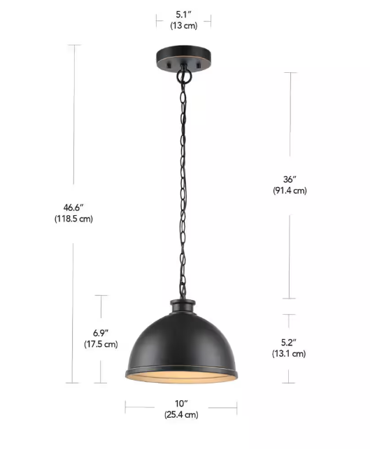 Hampton Bay Talullah 1-Light Oil Rubbed Bronze Pendant Lighting with Gold Interior