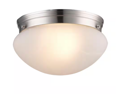 Bel Air Lighting Dash 10 in. 2-Light Brushed Nickel Flush Mount Ceiling Light Fixture with Marbleized Glass