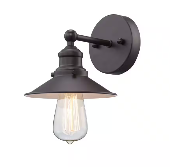 Hampton Bay Glenhurst 1-Light Bronze Industrial Farmhouse Indoor Wall Sconce Light Fixture with Metal Shade