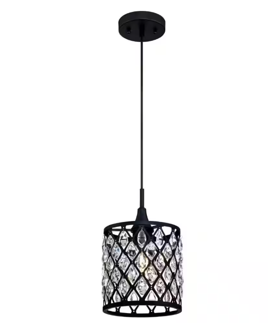 Westinghouse Waltz 1-Light Matte Black Mini Pendant with Crystal Accents