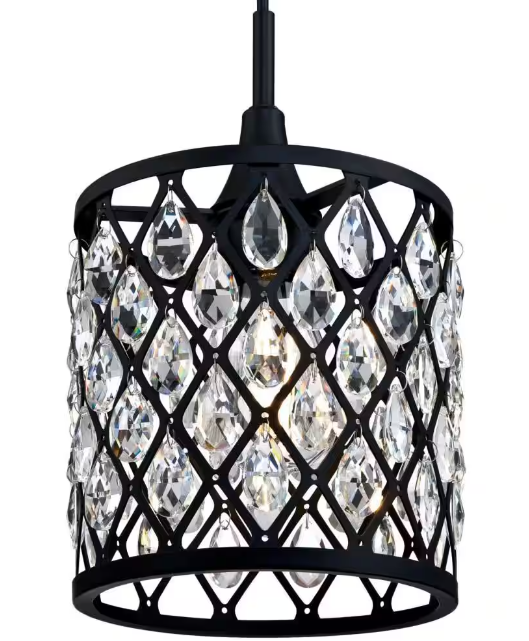 Westinghouse Waltz 1-Light Matte Black Mini Pendant with Crystal Accents