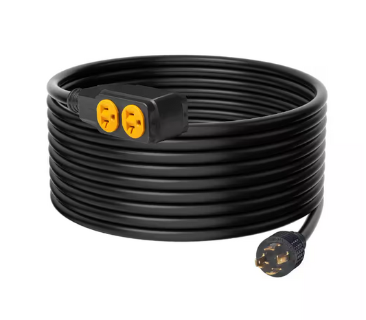 VEVOR Generator Extension Cord 25 ft. SJTW 30Amp 125-Volt 14-30P to 5-20R Generator Extension Cord with Twist Lock Light End