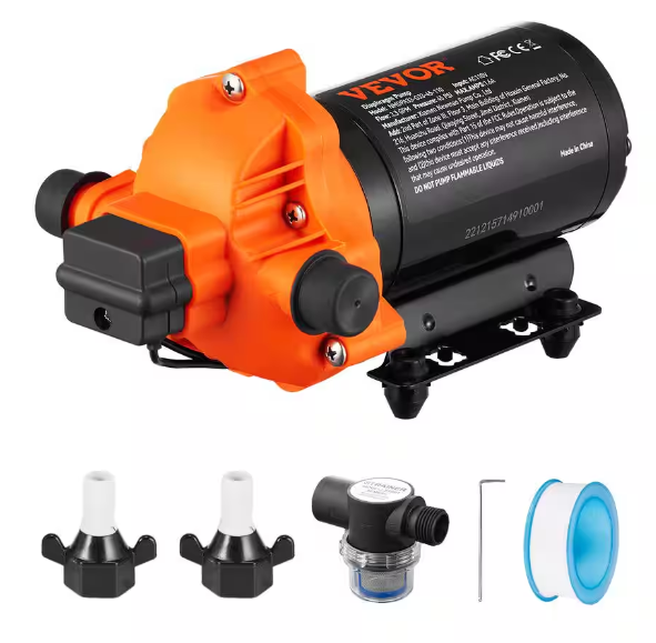 VEVOR Diaphragm Pump 3.3 GPM 110V 6 ft. Height Water Submersible Pump 45 PSI 0.24 HP 1/2 in. MNPT Inlet/Outlet for Boat RV