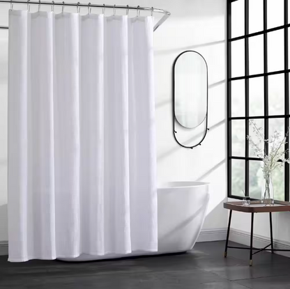 KENNETH COLE NEW YORK Waffle 1-Piece White Cotton Blend 70 in. x 72 in. Shower Curtain