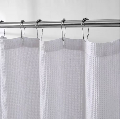 KENNETH COLE NEW YORK Waffle 1-Piece White Cotton Blend 70 in. x 72 in. Shower Curtain