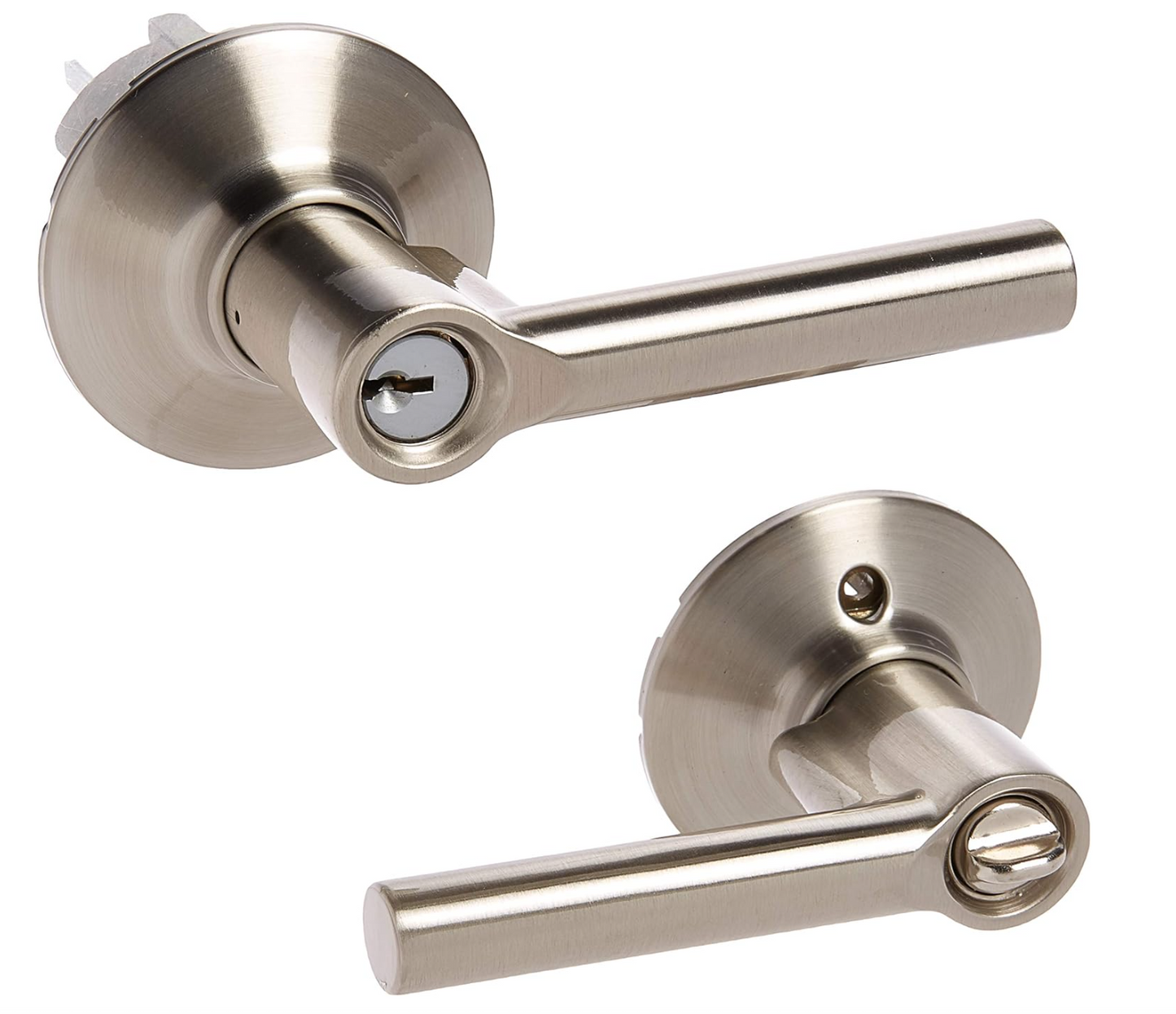 Schlage F51A BRW 619 Satin Nickel Keyed Entry Broadway Door handle