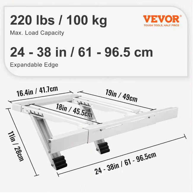 VEVOR Air Conditioner Support Bracket 220 lbs. Load Capacity No Drilling Easy Installation Fit Single or Double Hung Windows