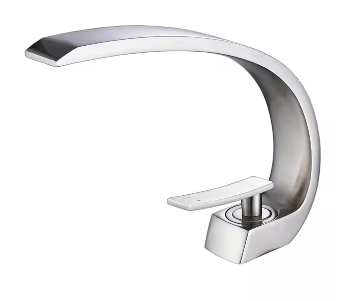 Sanitary Ware Single-Handle Single-Hole Bathroom Faucet Curved Type in Brushed Nickel