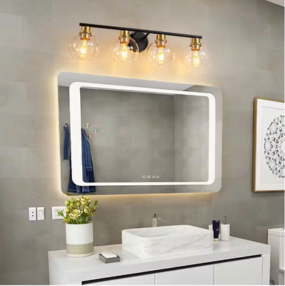 Deyidn 7.9 in. 4-Lights Matte Black and Gold Bathroom Vanity Light Accents and Clear Glass Shades