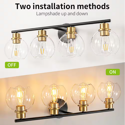 Deyidn 7.9 in. 4-Lights Matte Black and Gold Bathroom Vanity Light Accents and Clear Glass Shades