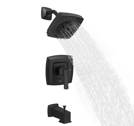 BWE Single Handle 5-Spray Rainfall Square Shower Faucet Set 1.8 GPM with Tub Spout Combo High pressure in. Matte Black