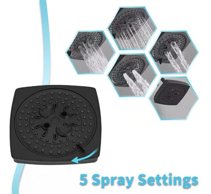 BWE Single Handle 5-Spray Rainfall Square Shower Faucet Set 1.8 GPM with Tub Spout Combo High pressure in. Matte Black