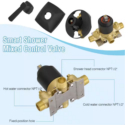 BWE Single Handle 5-Spray Rainfall Square Shower Faucet Set 1.8 GPM with Tub Spout Combo High pressure in. Matte Black