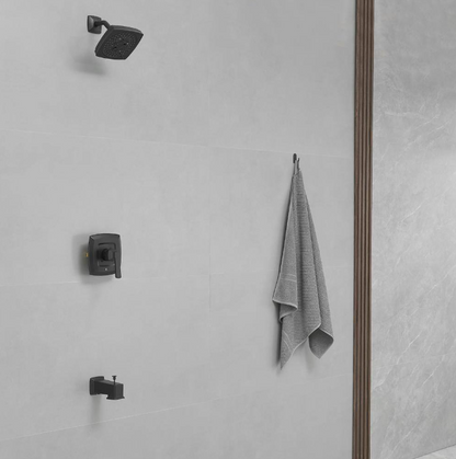 BWE Single Handle 5-Spray Rainfall Square Shower Faucet Set 1.8 GPM with Tub Spout Combo High pressure in. Matte Black