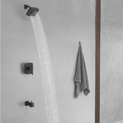 BWE Single Handle 5-Spray Rainfall Square Shower Faucet Set 1.8 GPM with Tub Spout Combo High pressure in. Matte Black