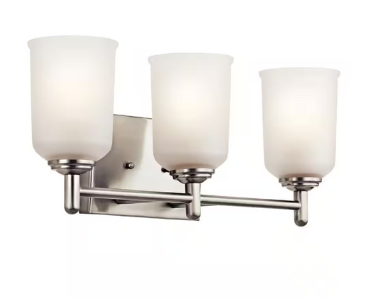 KICHLER Shailene 21 in. 3-Light Brushed Nickel Traditional Bathroom Vanity Light with Satin Etched Glass