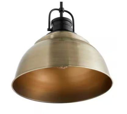 Home Decorators Collection Shelston 13 in. 1-Light Antique Gold and Black Farmhouse Pendant Light Fixture with Metal Shade