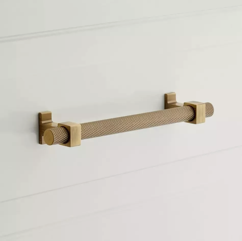 Signature Hardware Cabinet Handle Pull Andrex Knurled Antique Brass 462362 Andrex 5-1/16 Inch Center to Center Bar Pull