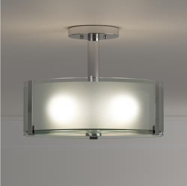 Hampton Bay Bourland 14 in. 3-Light Polished Chrome Semi-Flush Mount Ceiling Light Fixture with White and Clear Glass Double Shade