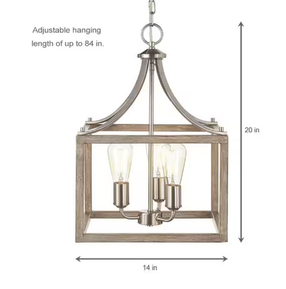 Hampton Bay Boswell Quarter 3-Light Brushed Nickel Pendant with Weathered Wood Accents